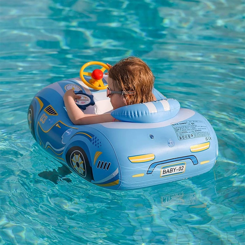 BOffer Baby Pool Float with 3D Car Design, PVC Baby Swim Float, Toddler Pool Float, Swimming Floats Seat Boat Pool Toys with Steering Wheel for 12-18, 12-24 Months, Age 2-3, 3+ Years Girl Boy - Image 1